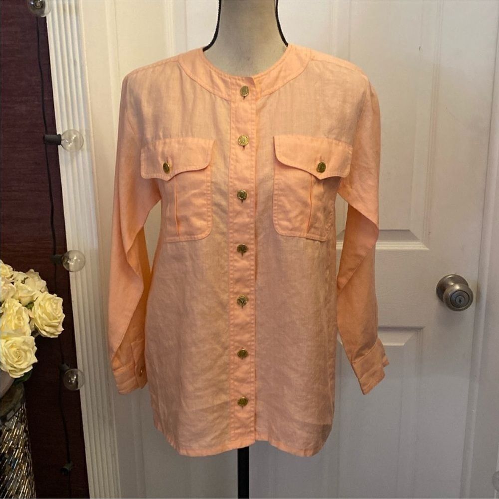 Yves Saint Laurent salmon color 100% linen Shirt blouse, US4